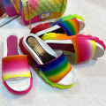 Ready to ship hot sale colorful slides rainbow slippers women fashion slippers